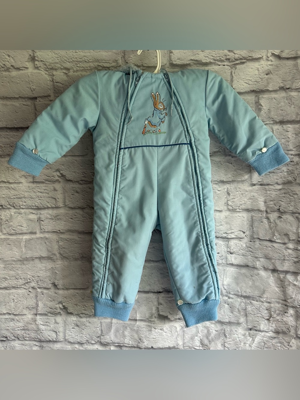 VINTAGE BEATRIX POTTER BY QUILTEX BLUE EMBROIDERED BUNNY BUNTING 24 MO SNOW SUIT